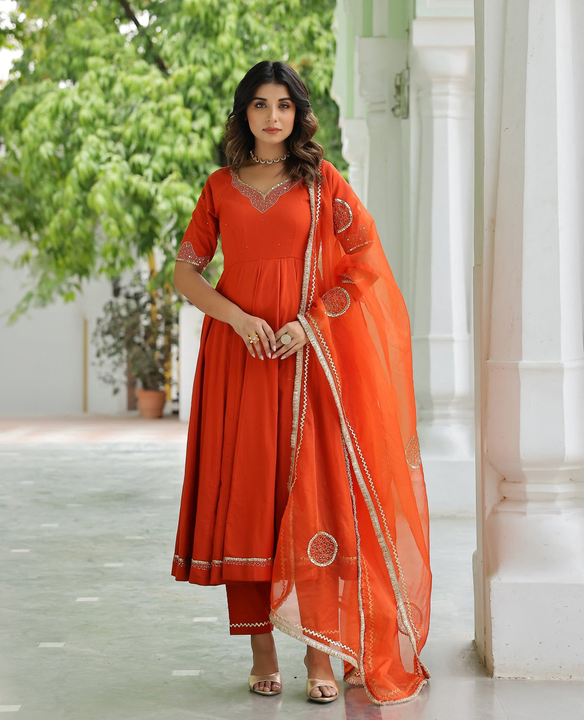 Sakhi Rust Orange Cotton Suit Set
