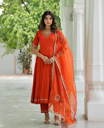 Sakhi Rust Orange Cotton Suit Set