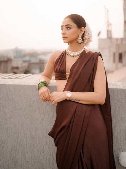 Dhiyona ST Romano Coffee Posh Saree with Diamonds and Blouse Fabric