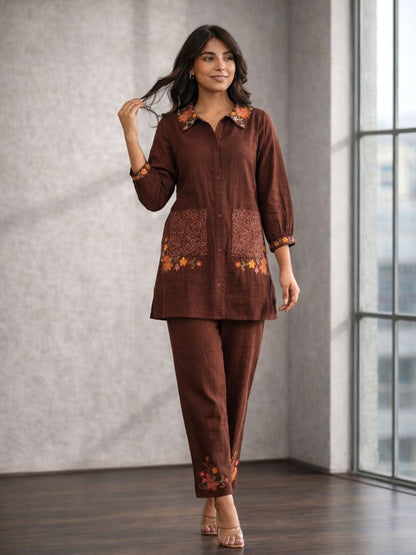 Darika Choco Embroidered Co-ord Set