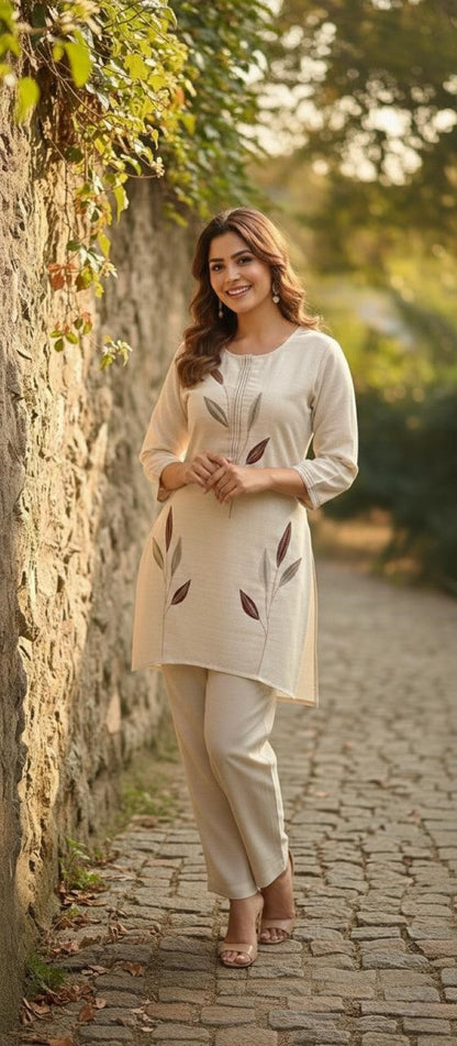 Prisha pecan embroidery cotton co-ord set
