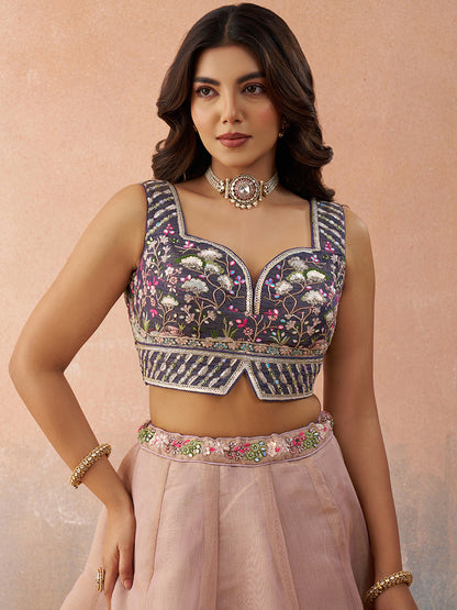 Purple- Net Sequins Embroidered Omber Purple and Mauve Semi-Stitched Lehenga choli & Dupatta
