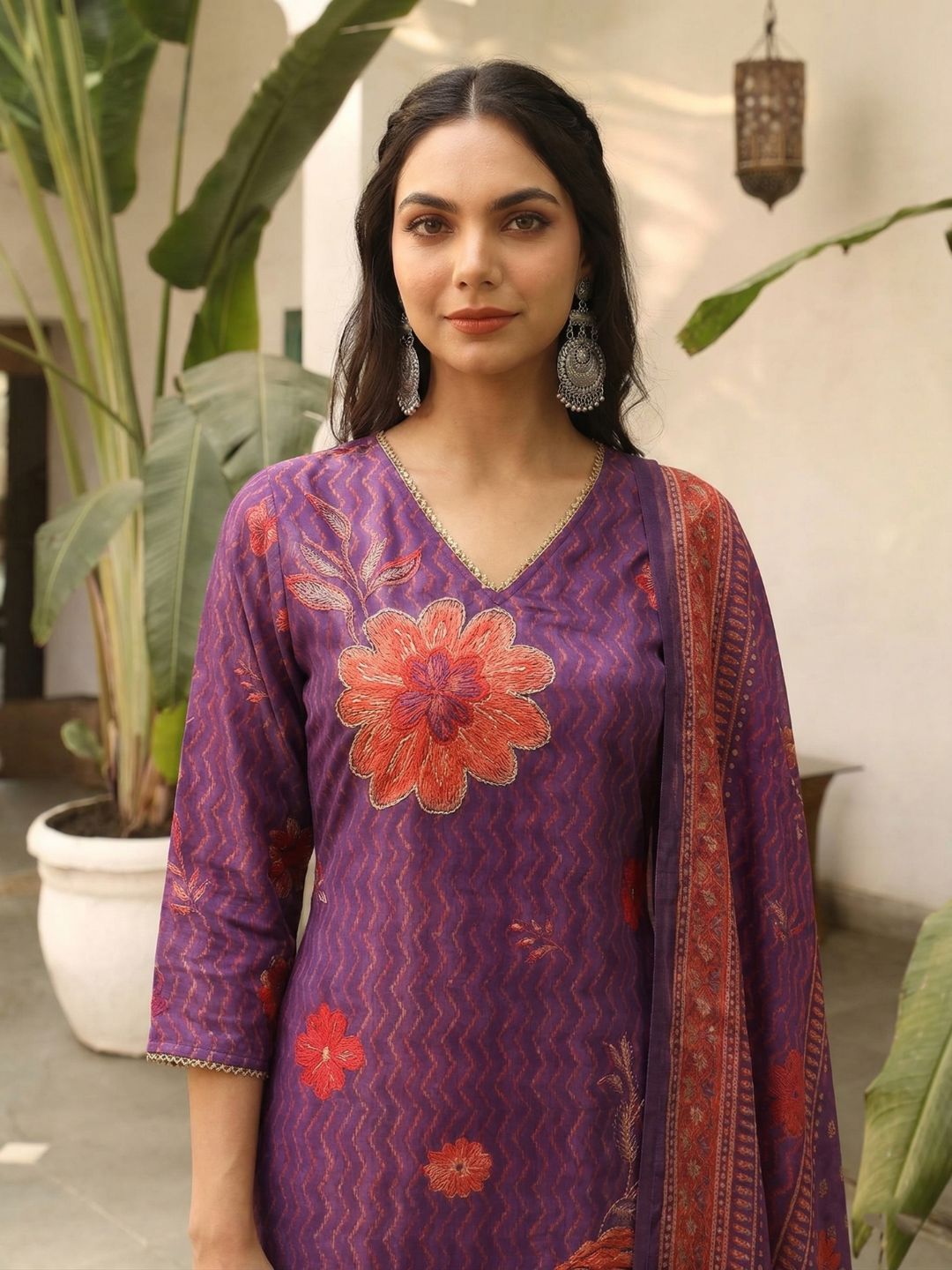 Malti Orchid Printed Shimmer Suit Set
