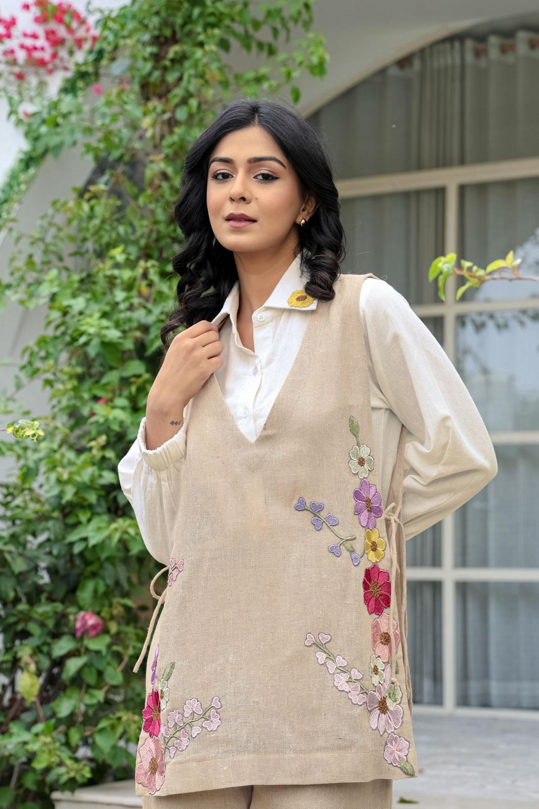 Opela almond jute embroidery co-ord set