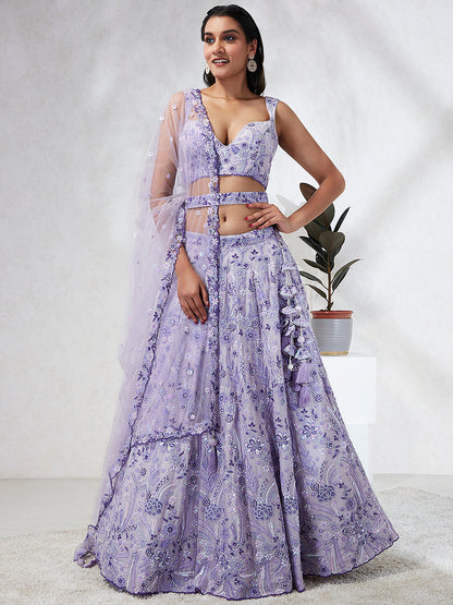 Women Lavender Georgette Sequins and thread embroidery  Lehenga choli & Dupatta