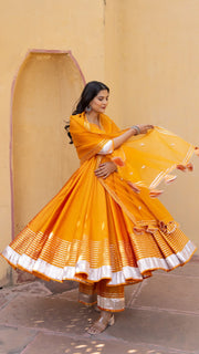 Amber Orange Taffeta Silk Anarkali Set