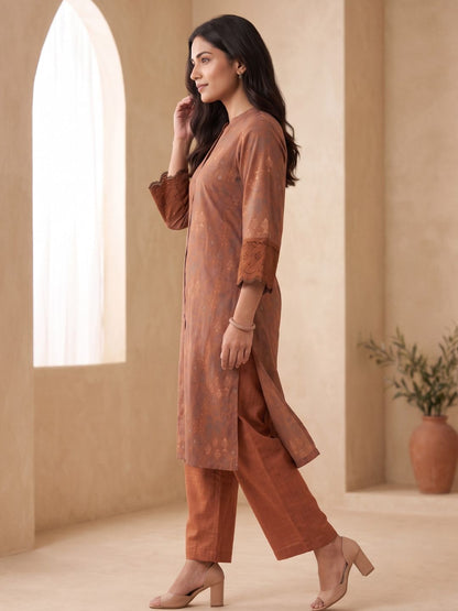 Surbhi russet printed cotton kurta pant set