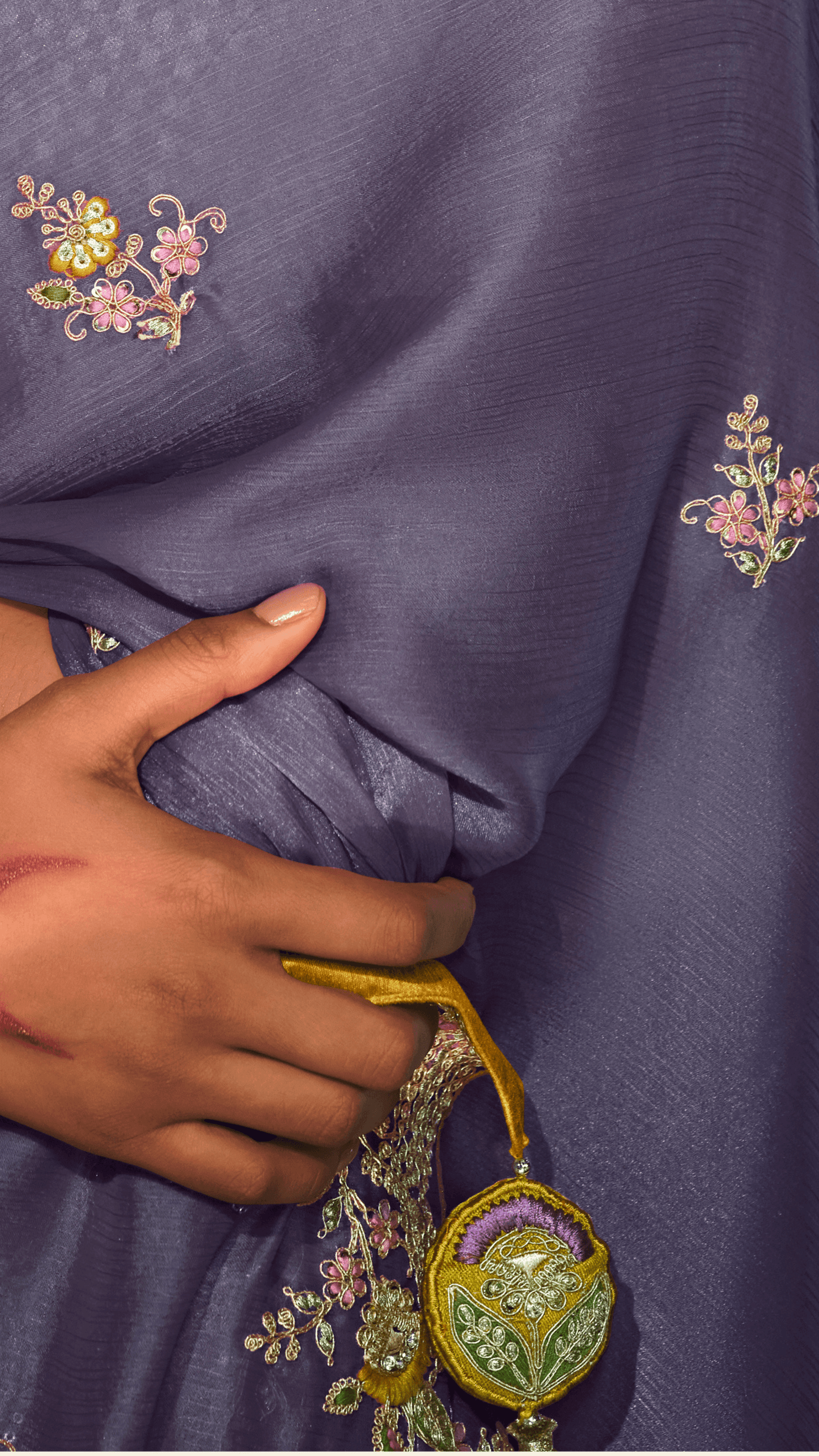 Dhiyona KM Women Purple Heavy Embroidery Designer Silk Saree