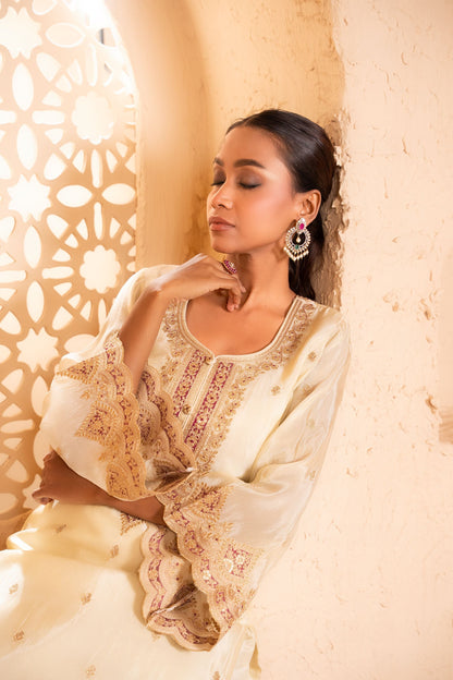 Sargi Tissue Embroidered Cream  Suit Set