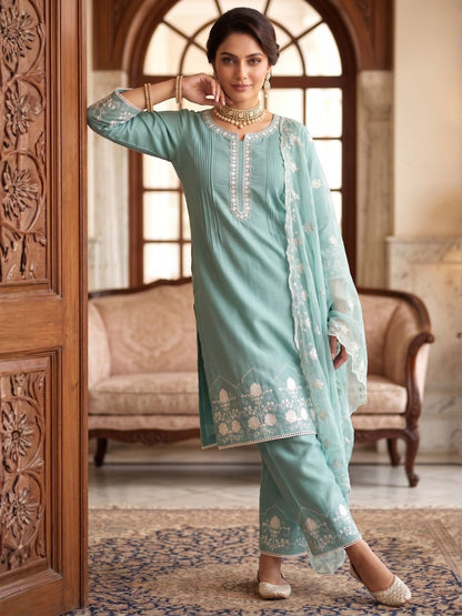 Lisba Teal Embroidered Lawn Suit Set
