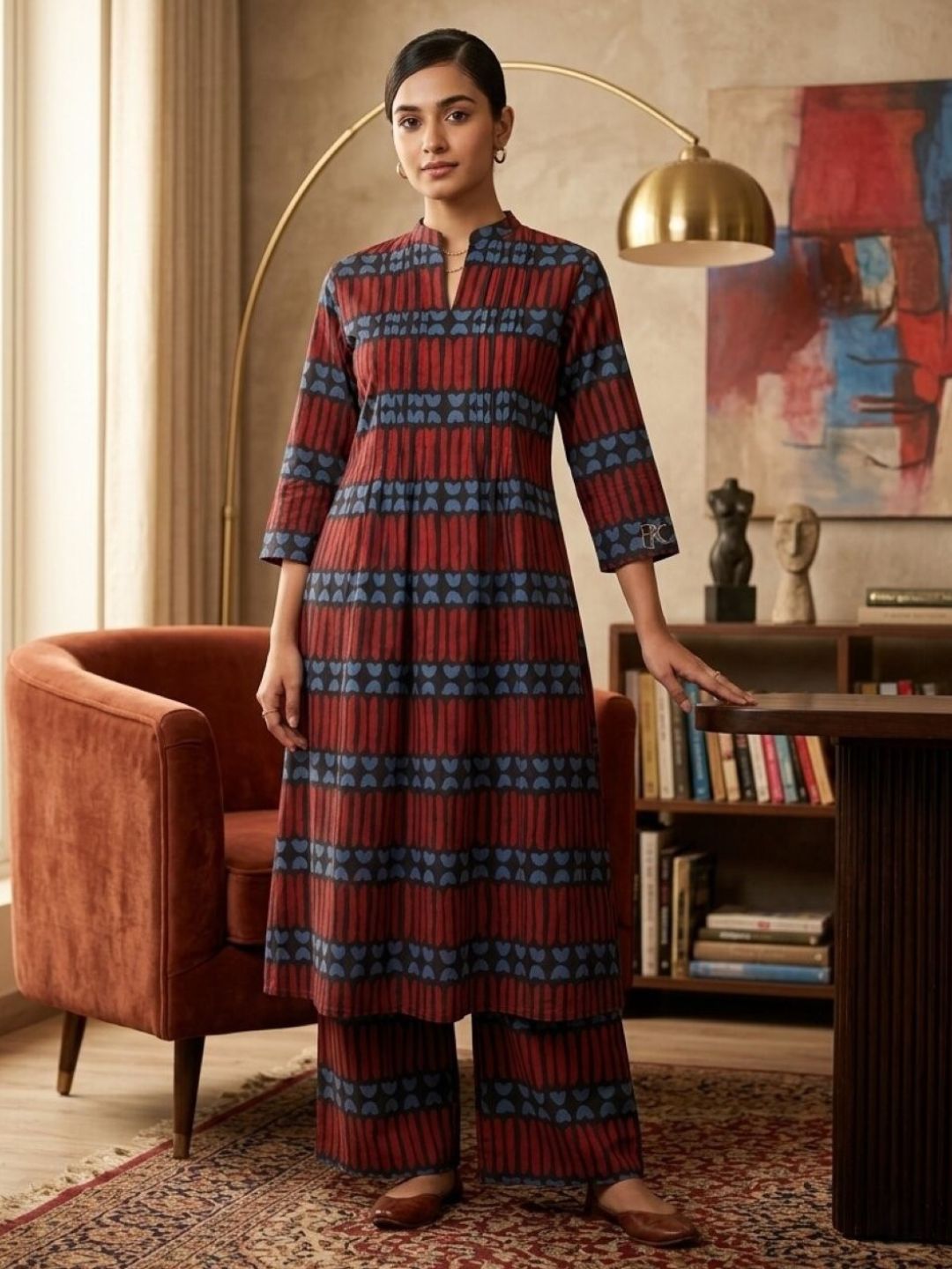 Akshara brick cotton kurta pant set