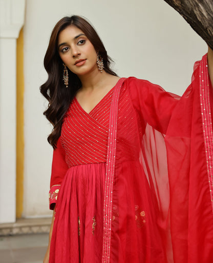 Surkh Red Chanderi Suit Set