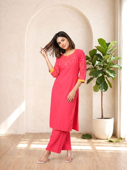 Mika raspberry kurta pant set