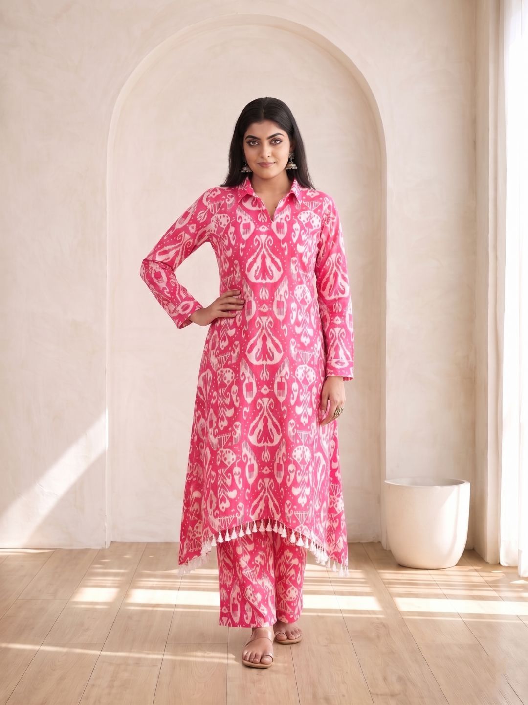 ARANYA ROSE IKAT PRINT PREMIUM PURE COTTON KURTA PANT SET