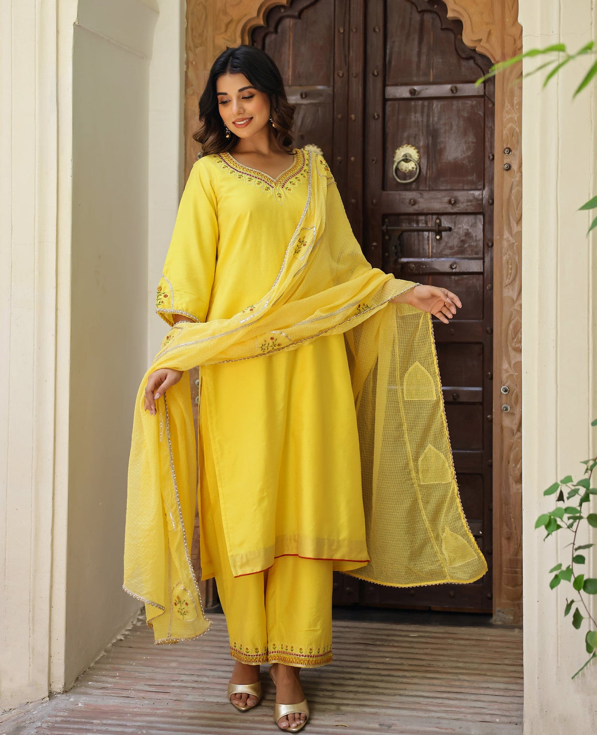 Tvara Yellow Chanderi Suit Set