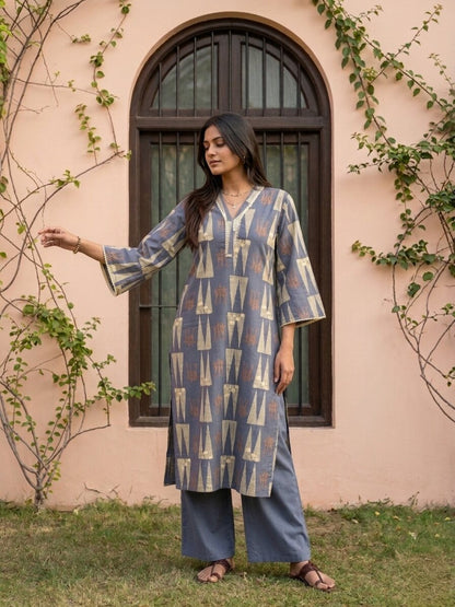 Swades slate cotton kurta pant set