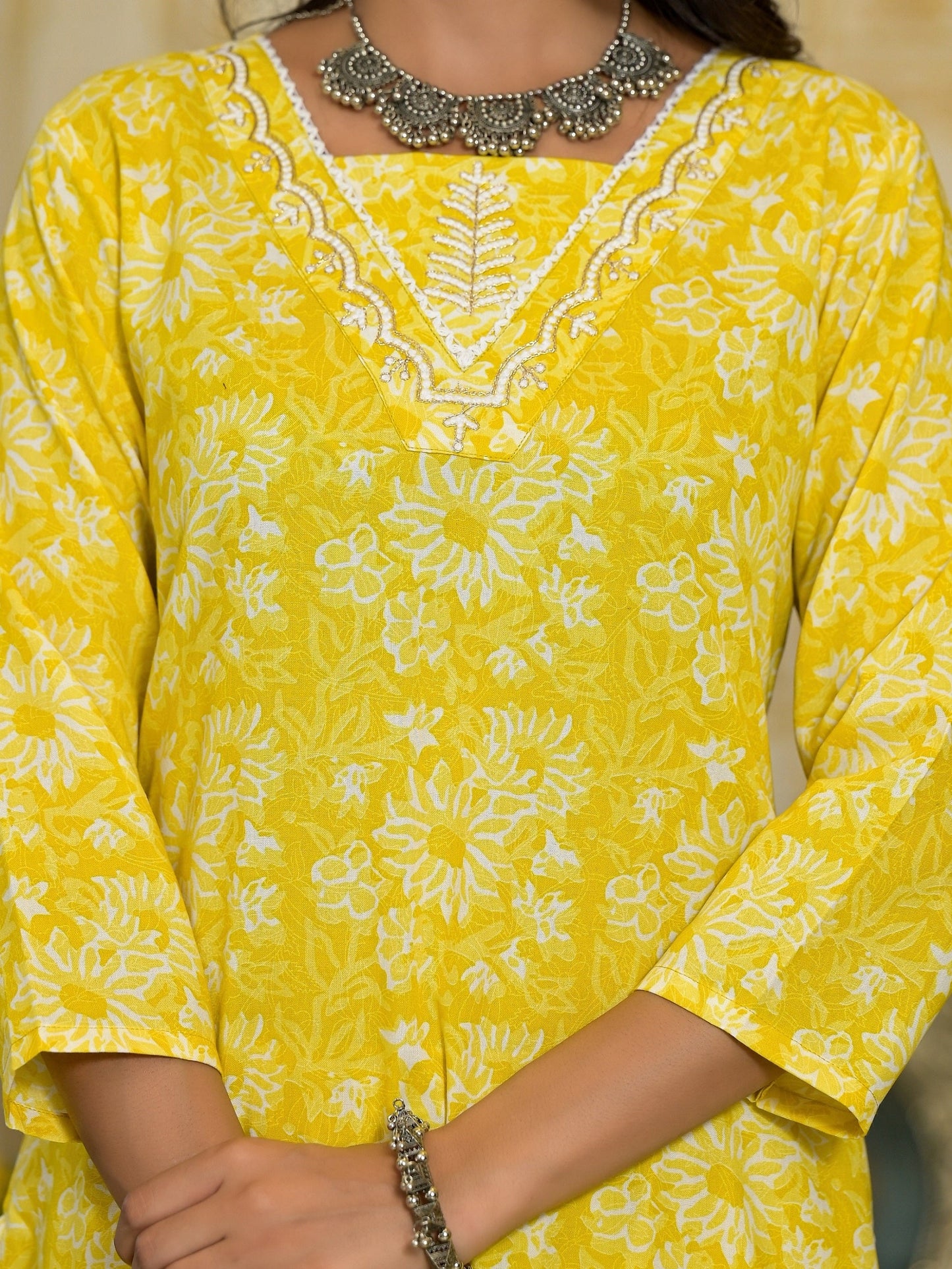 Women Yellow Embroidery Viscose Rayon Kurta, Pant And Dupatta Set