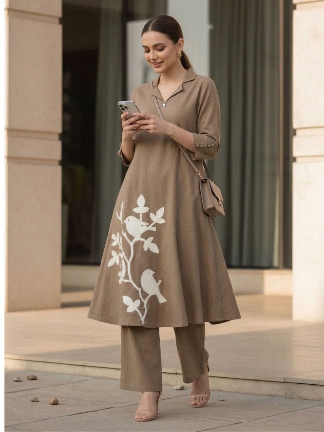 Sargi russet embroidery cotton kurta pant set