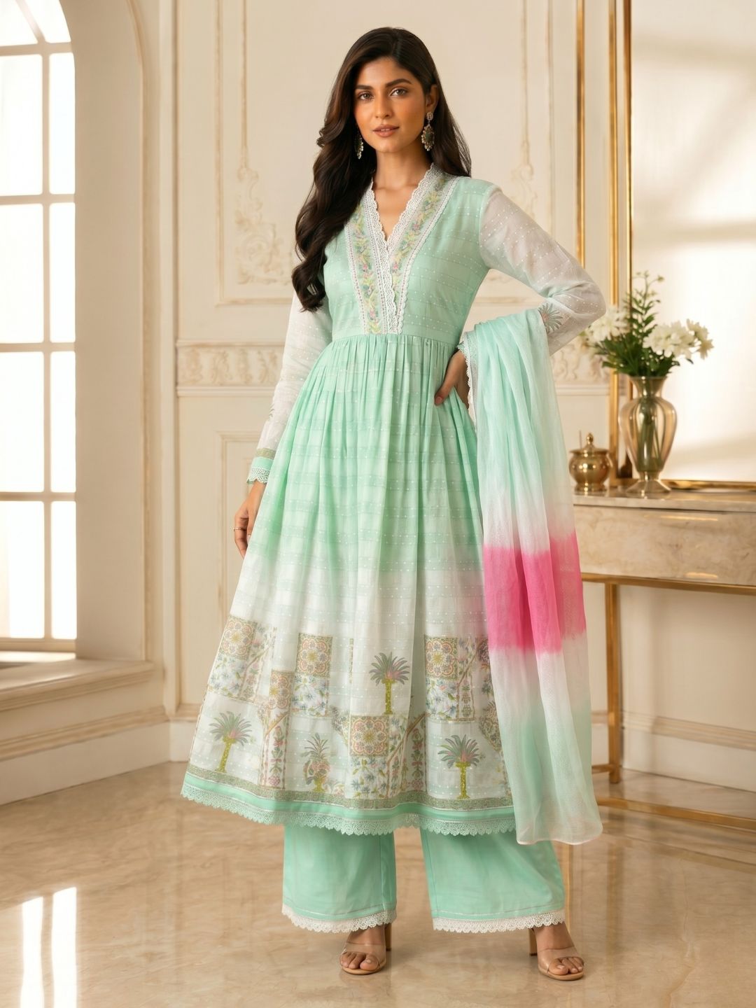 Tridhara Minty Cotton Suit Set