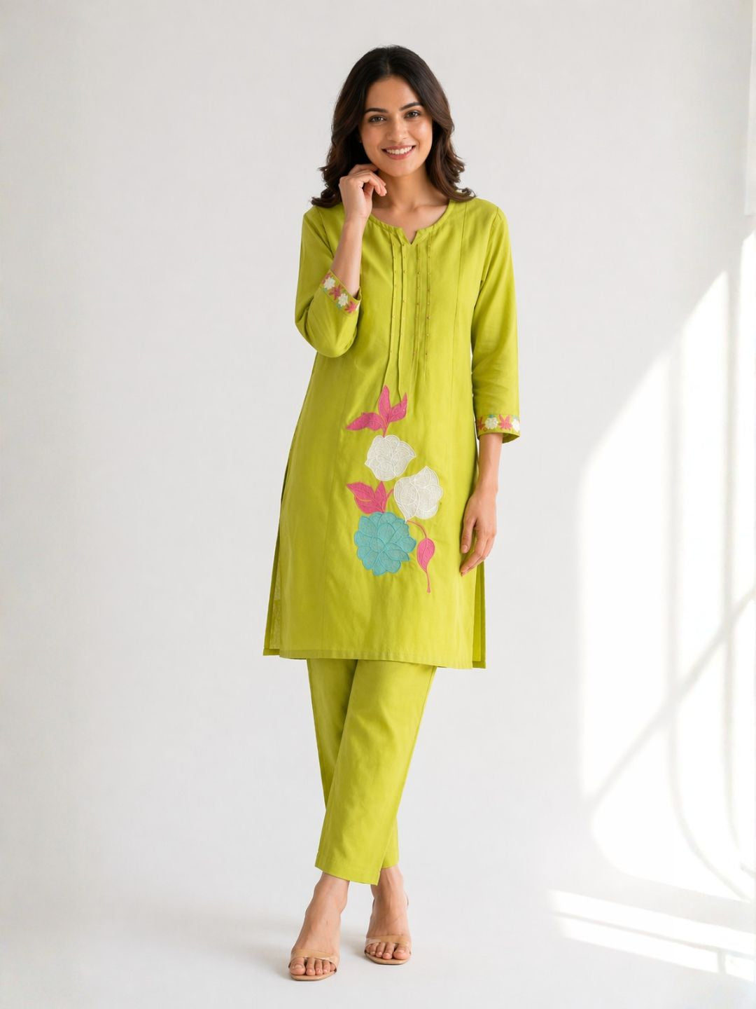 Jayna Lime Embroidered Kurta Pant Set