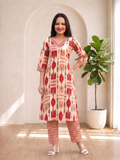 SASHA CORAL PRINTED KURTA PANT SET