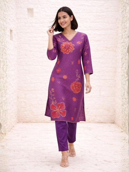 Malti Orchid Printed Shimmer Suit Set