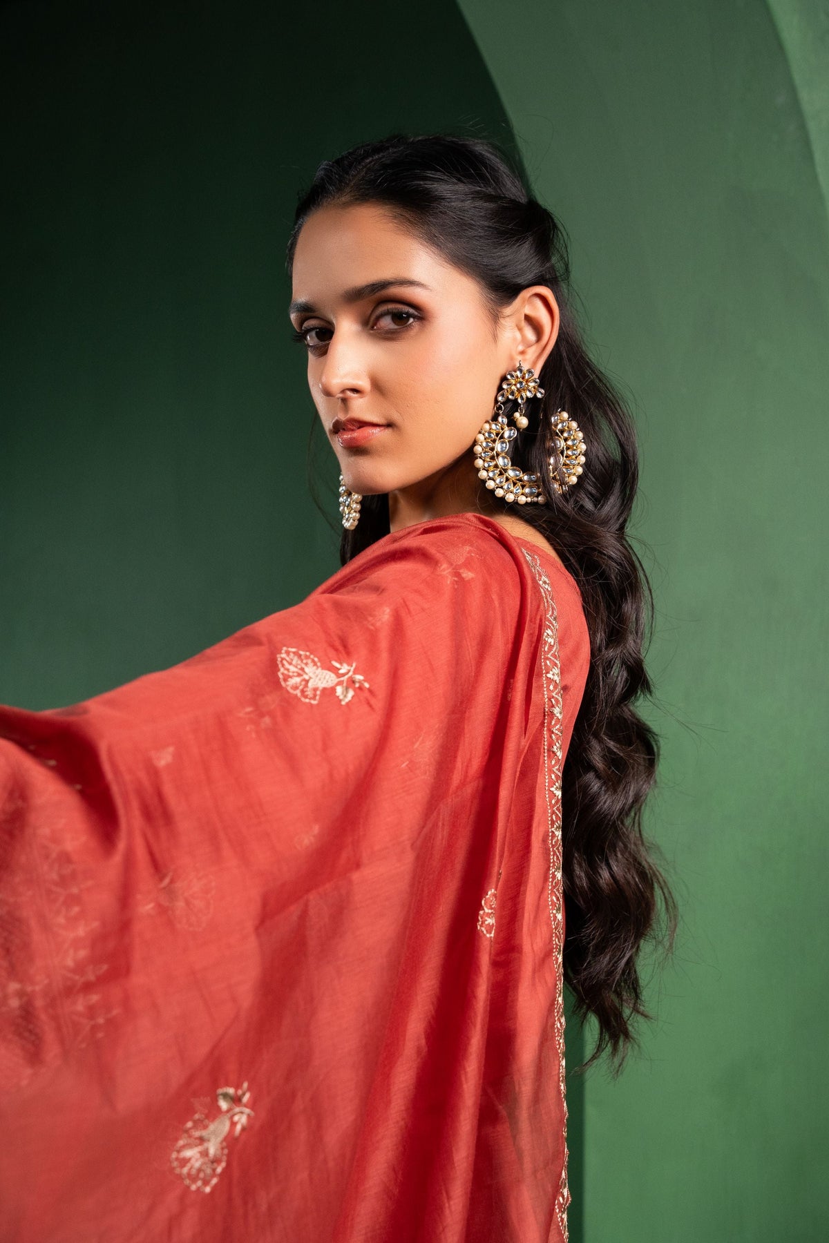 Noor Chanderi Embroidered Rust  Suit Set