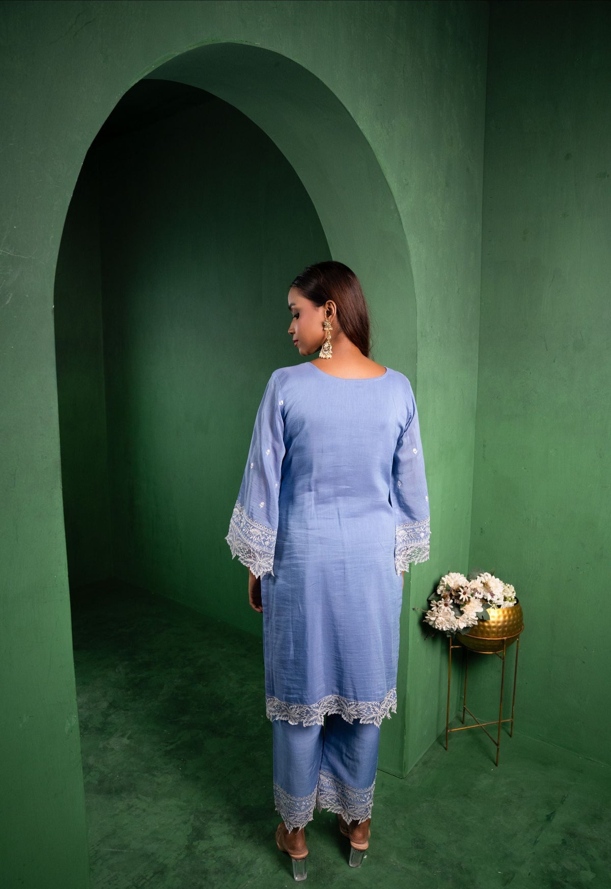 Ruh Mul Chanderi Embroidered Periwinkle  Suit Set
