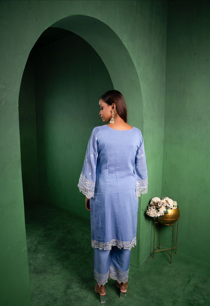 Ruh Mul Chanderi Embroidered Periwinkle  Suit Set