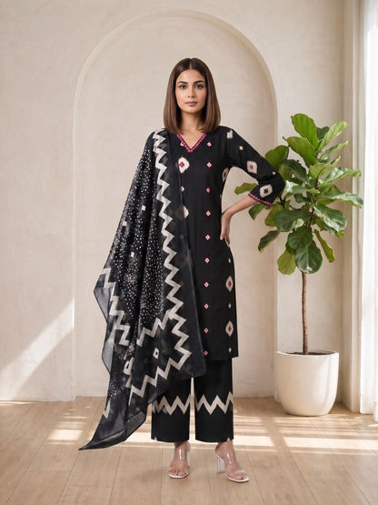ARANYA ONYX IKAT PRINT COTTON SUIT SET