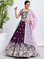 Women Purple Pure Georgette Sequins and thread embroidery  Lehenga choli & Dupatta