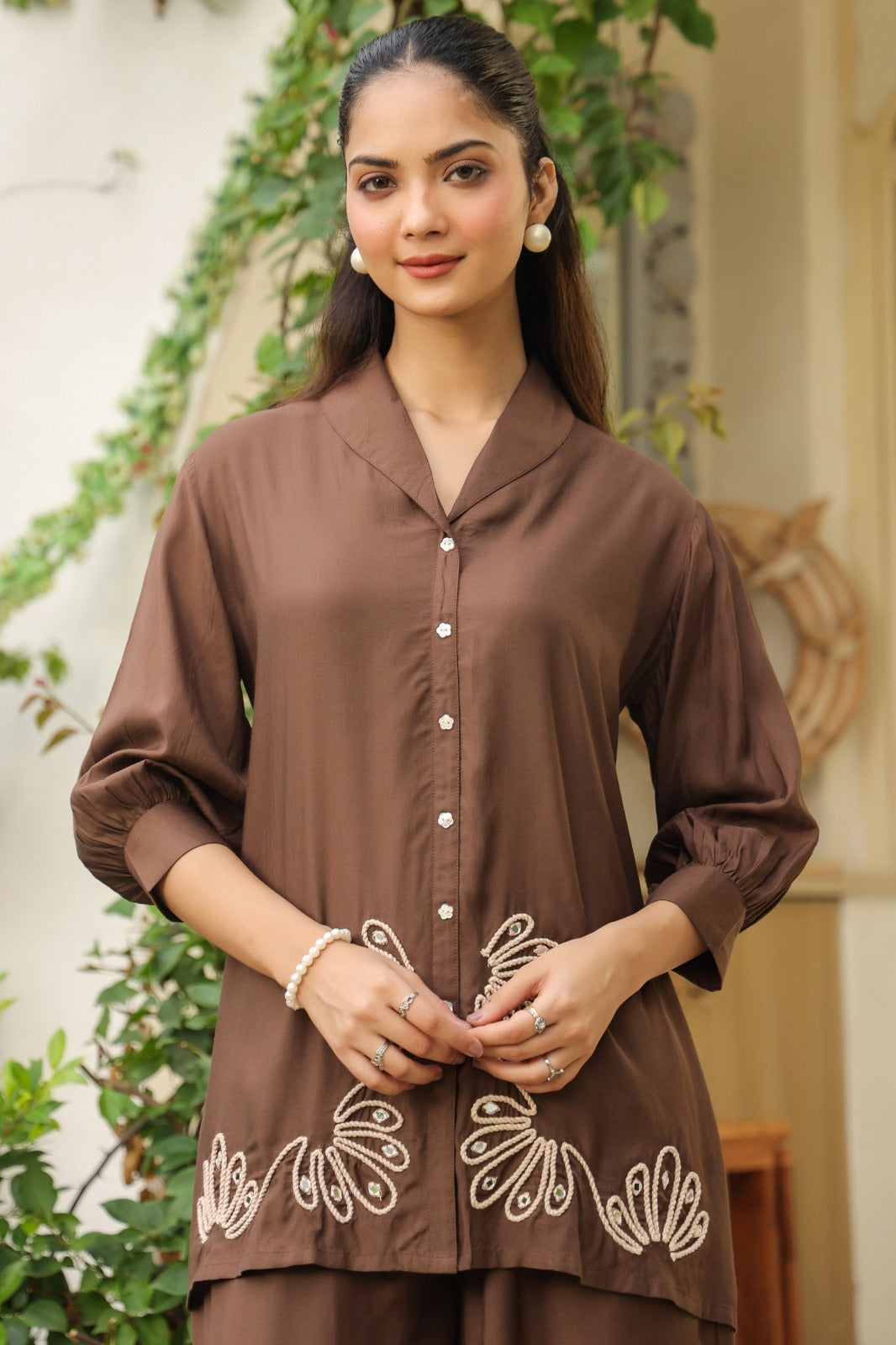 Sargi coffee embroidery cotton co-ord set