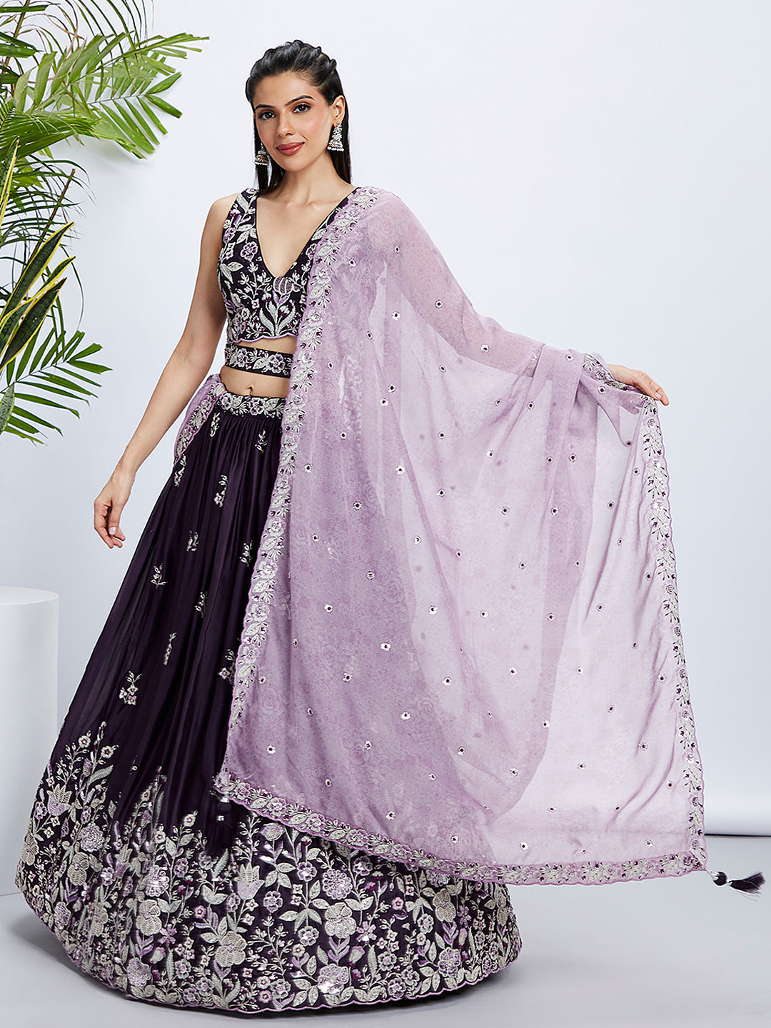 Women Purple Pure Georgette Sequins and thread embroidery  Lehenga choli & Dupatta