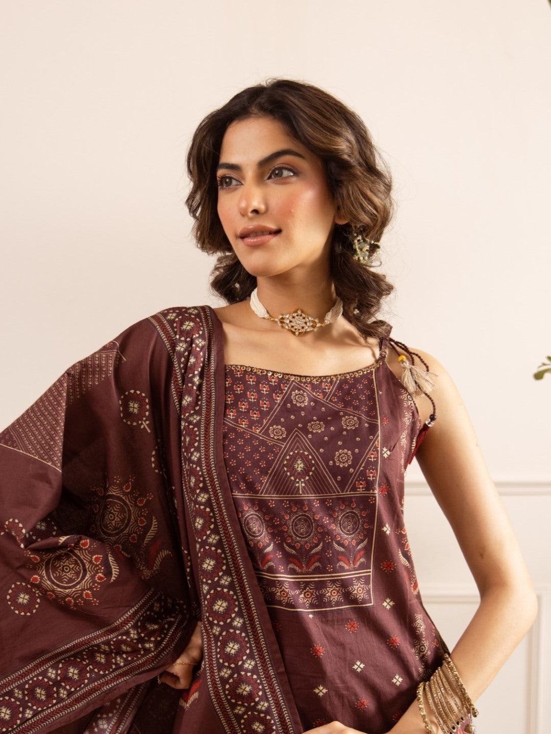 Karen sepia cotton suit set