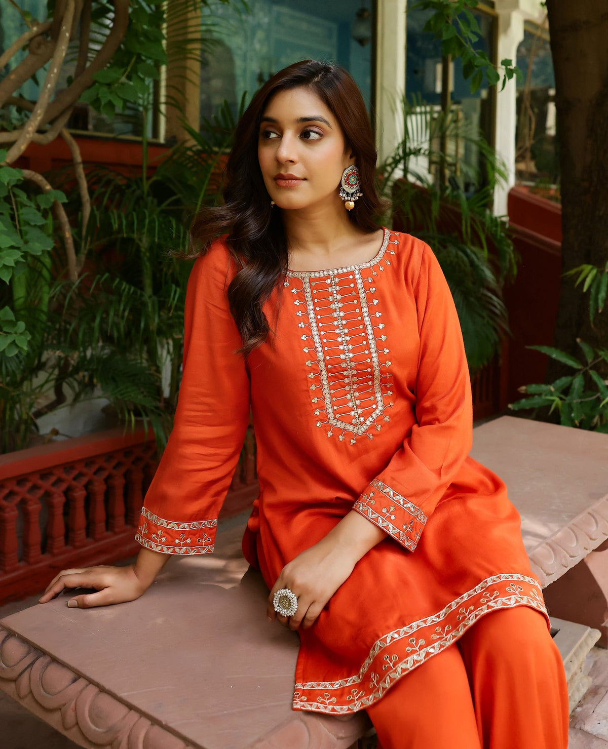 Zeenat Rust Orange Muslin Kurta Set