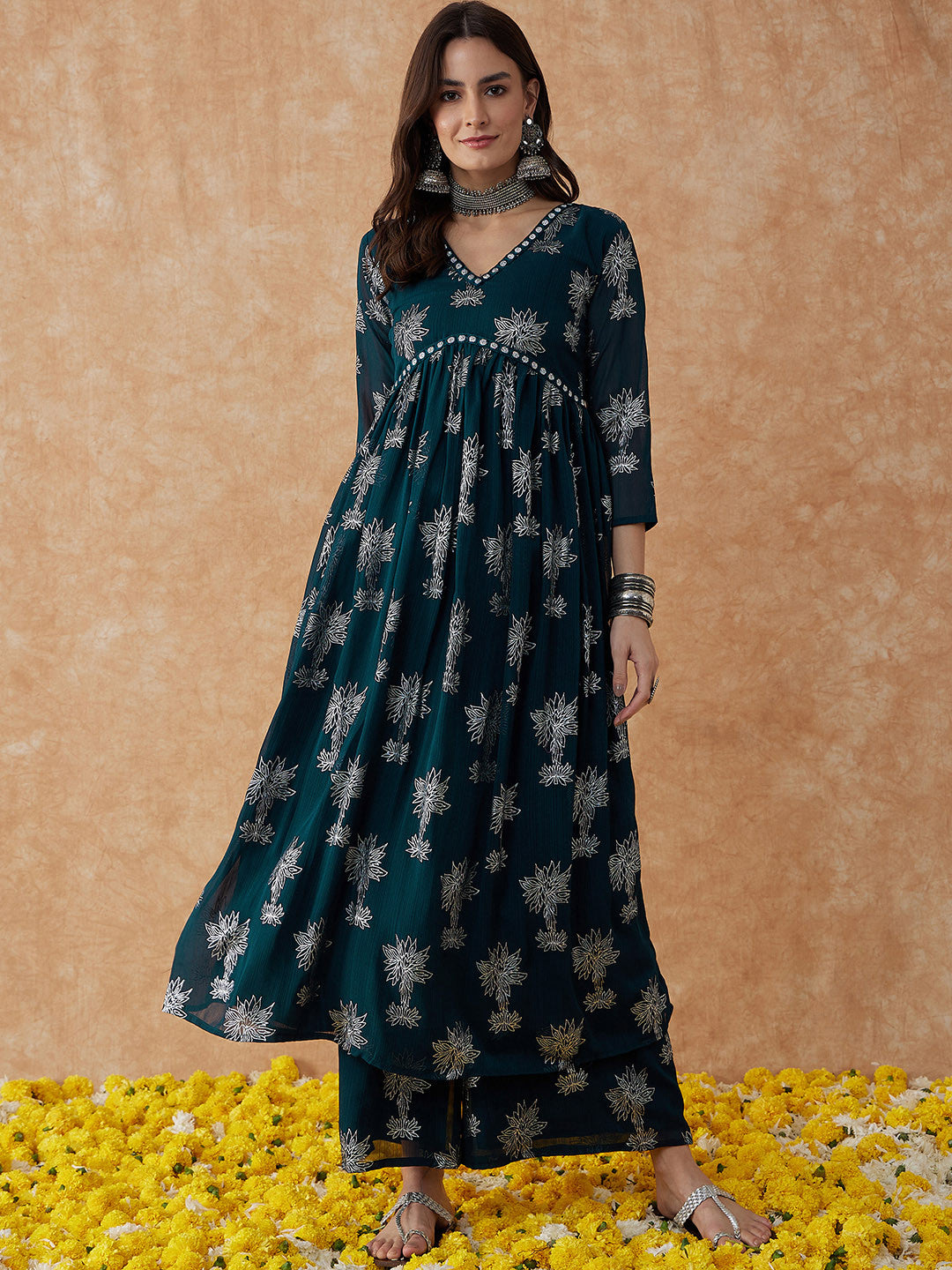 Floral Printed A-Line Kurta & Palazzo