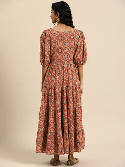 Dhiyona AY Women's Ethnic Motifs Printed A-Line Maxi Dress