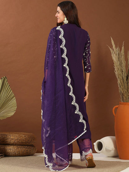 Dhiyona IN Mandarin Collar Kurta With Palazzos & Dupatta