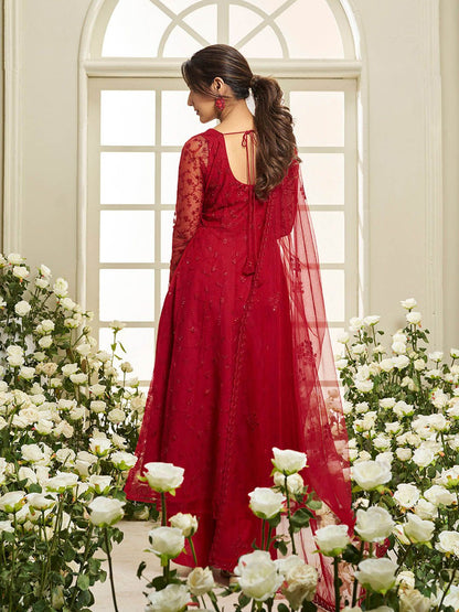 Dhiyona IN Floral Embroidered Round Neck Sequinned Anarkali Kurta With Palazzos & Dupatta