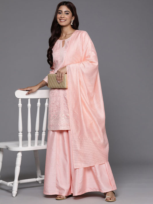 Dhiyona LL Ethnic Motifs Embroidered Regular Sequinned Kurta with Palazzos & Dupatta