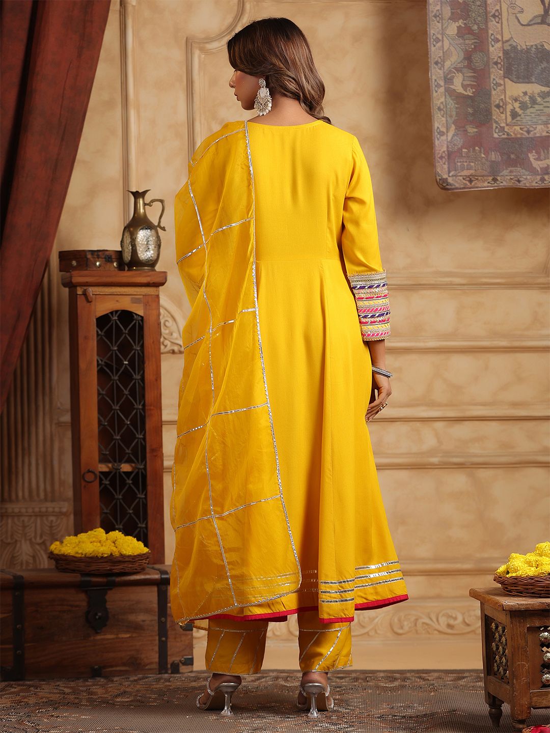 Dhiyona RR Women's Regular Gotta Patti Anarkali Kurta With Trousers & Dupatta