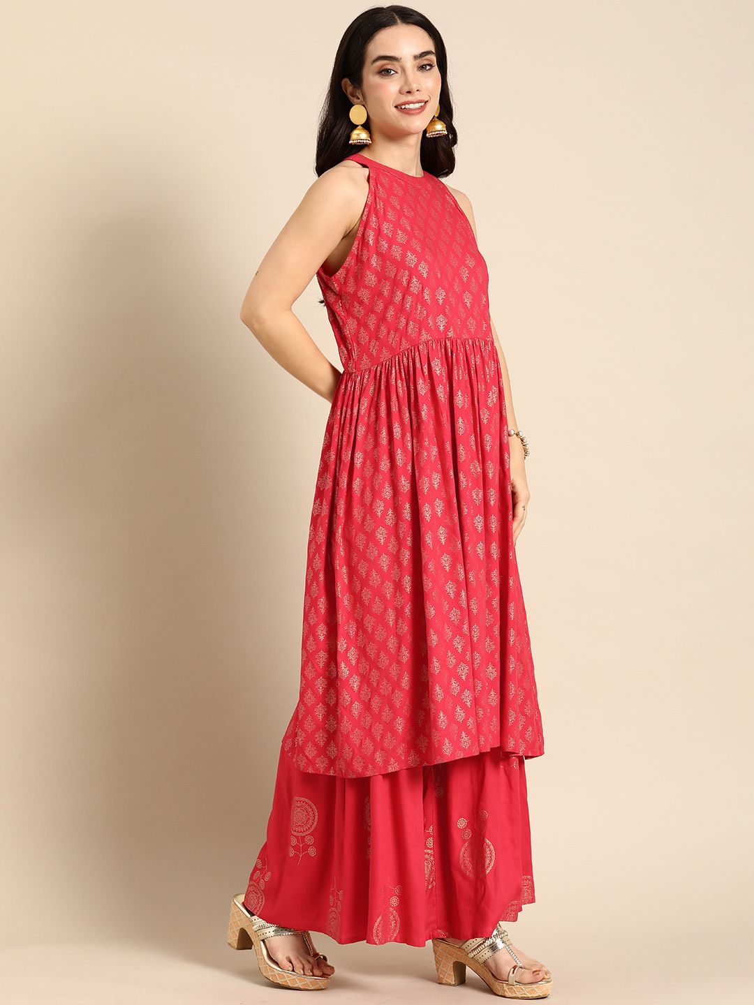 Dhiyona AN Ethnic Motifs Printed A-Line Flared Kurta with Sharara