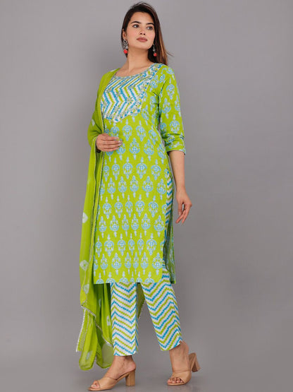 Dhiyona KL Ethnic Motifs Printed Regular Pure Cotton Kurta with Trousers & With Dupatta