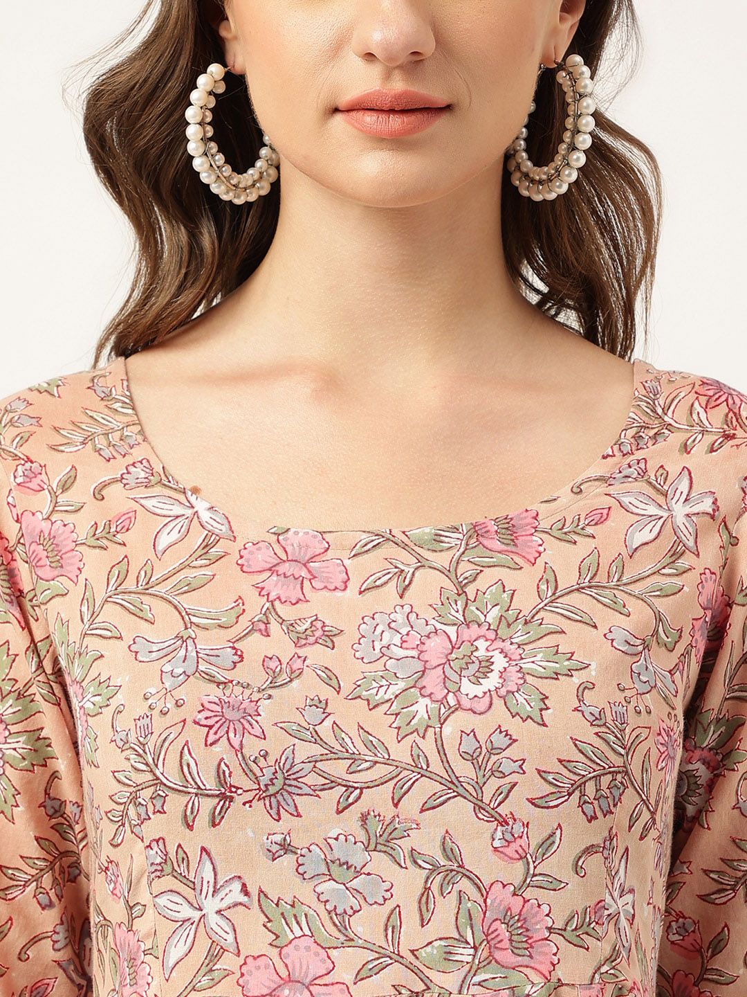 Dhiyona KL Floral Printed Gotta Patti Detail Pure Cotton Anarkali Kurta & Trouser With Dupatta
