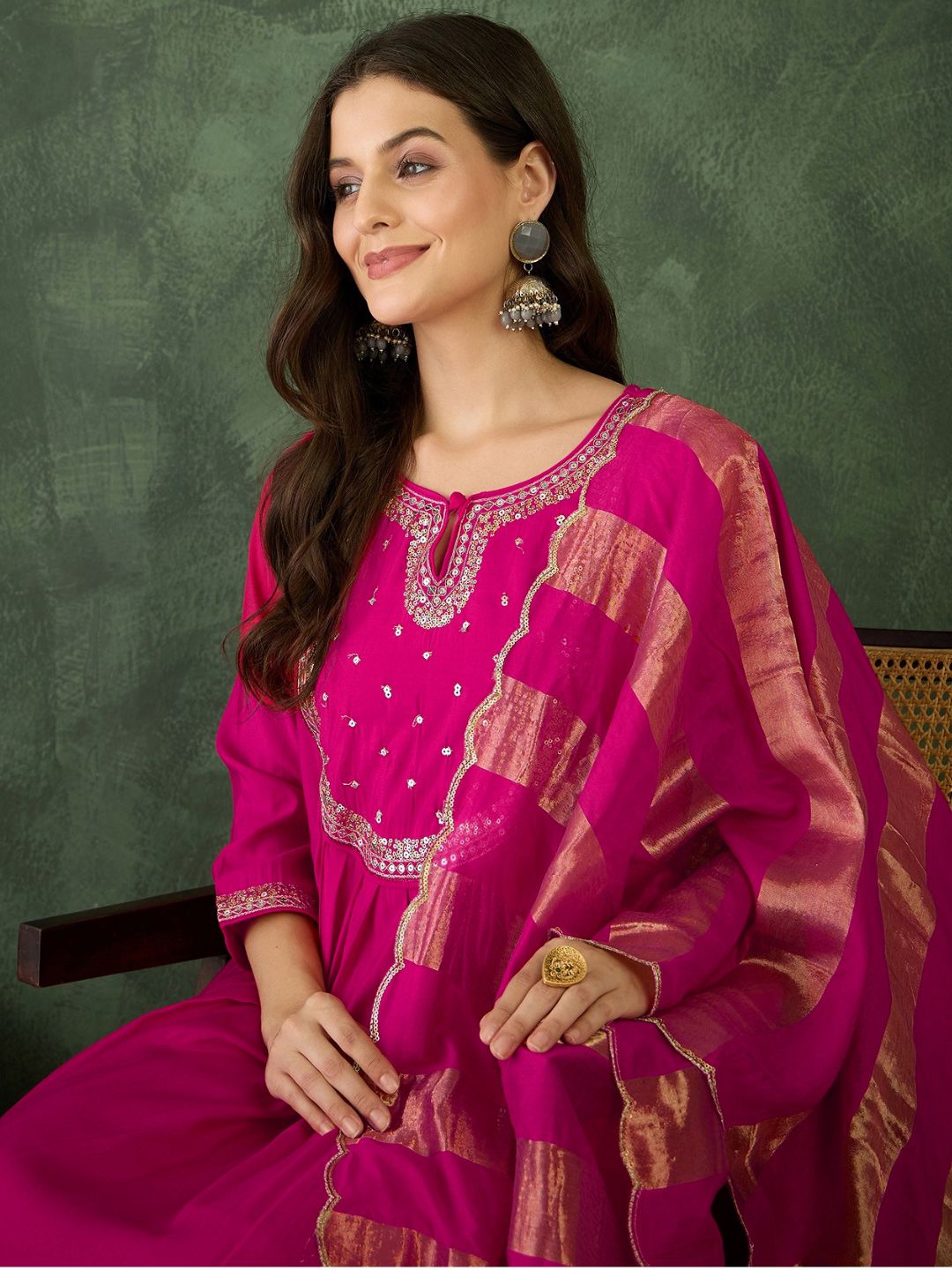 Dhiyona KL Women Embroidered A-Line Kurta Set