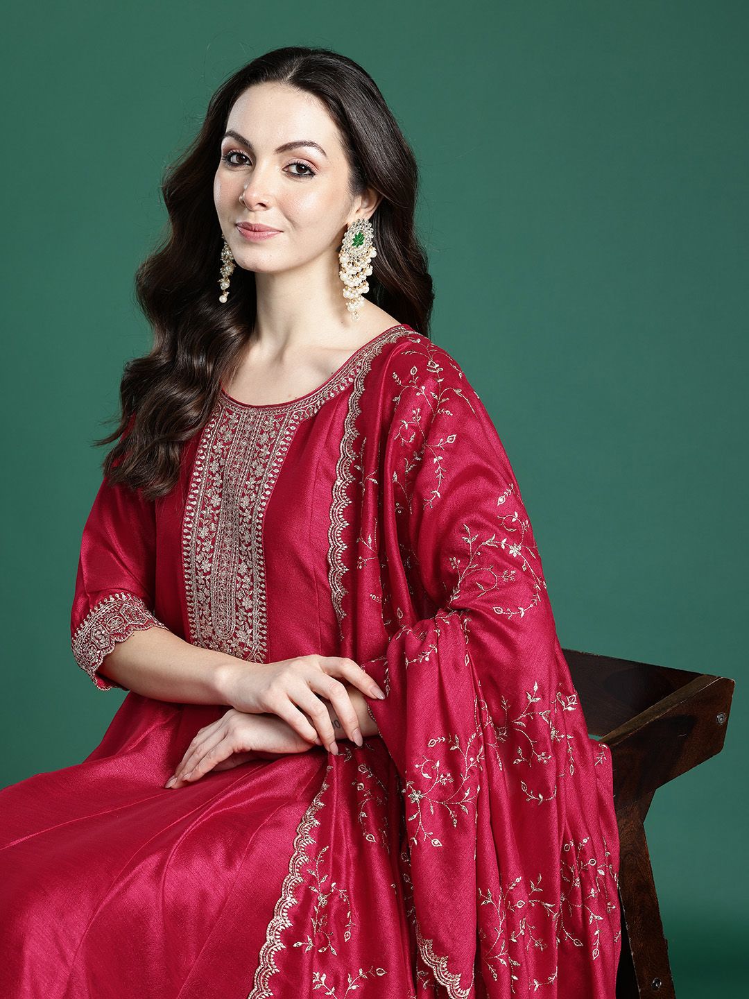 Dhiyona IE Ethnic Motifs Embroidered Kurta with Trousers & Dupatta