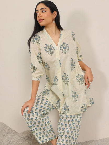Floral Printed V-Neck A-Line Kurta With Palazzo
