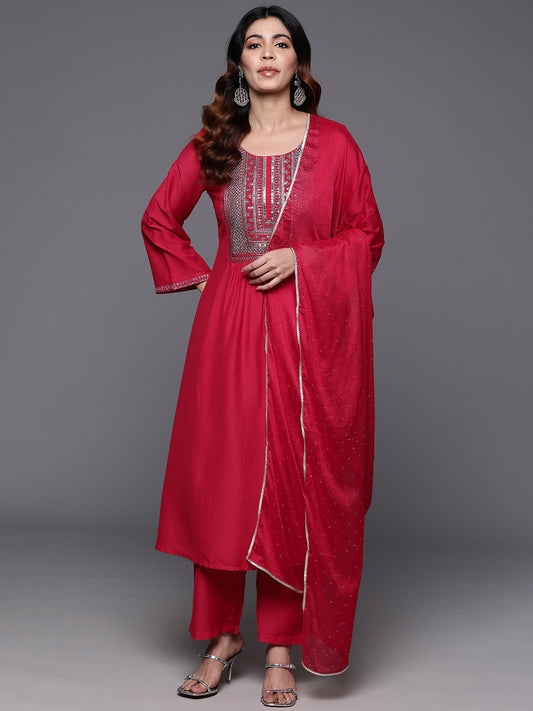 Ethnic Motifs Yoke Design Pleated Sequinned Kurta with Trousers & Dupatta