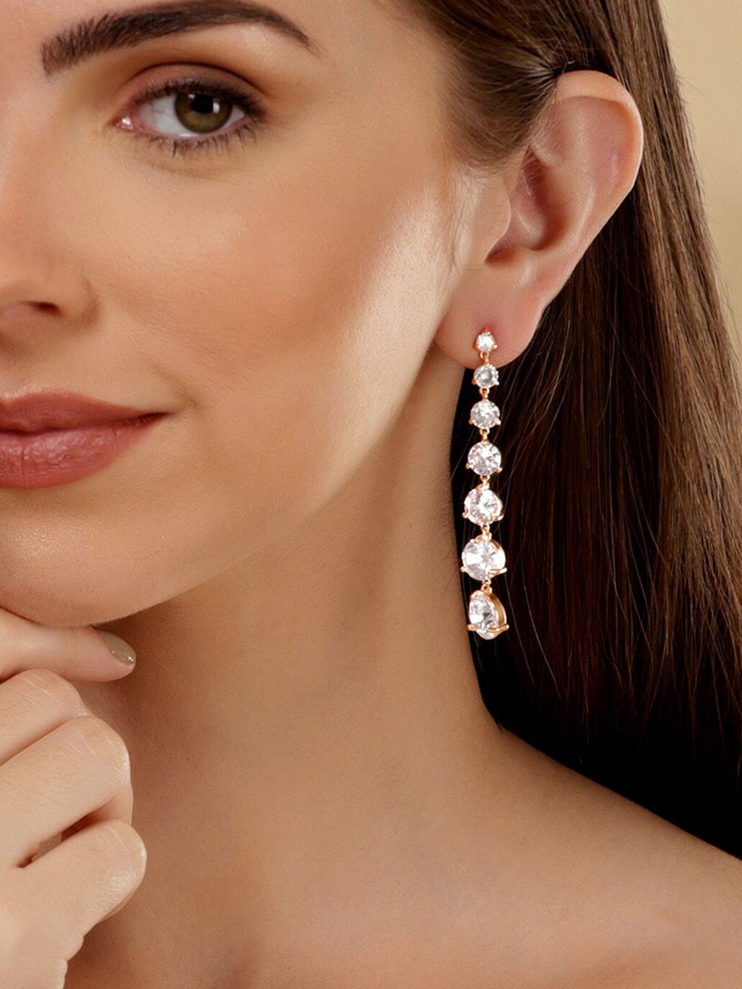 Dhiyona RJ Women's Gold-Plated Contemporary Drop Earrings