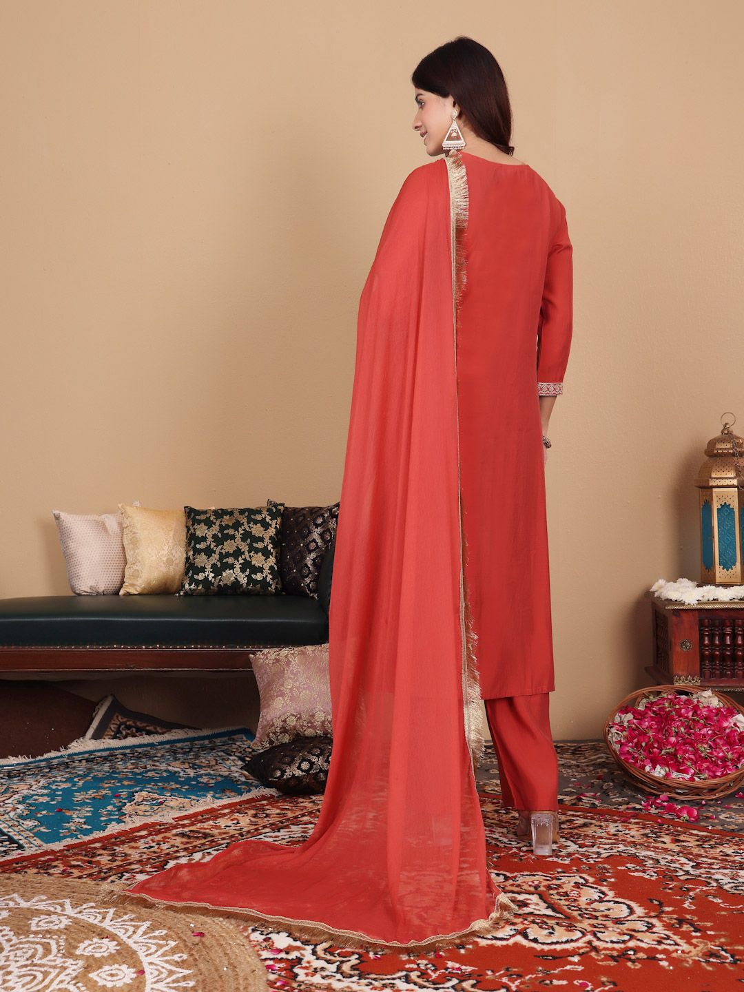 Dhiyona VA Women Embroidered Regular Kurta with Palazzos & With Dupatta